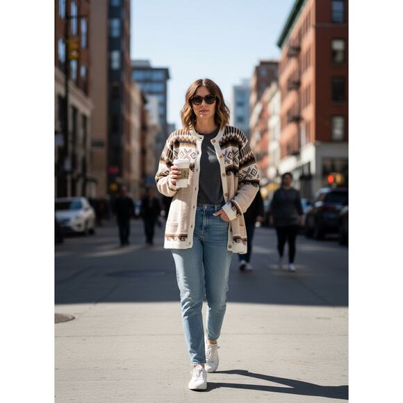 Alpaca Wool Cardigan Sweater In Neutrals Large Peru - Picture 1 of 9